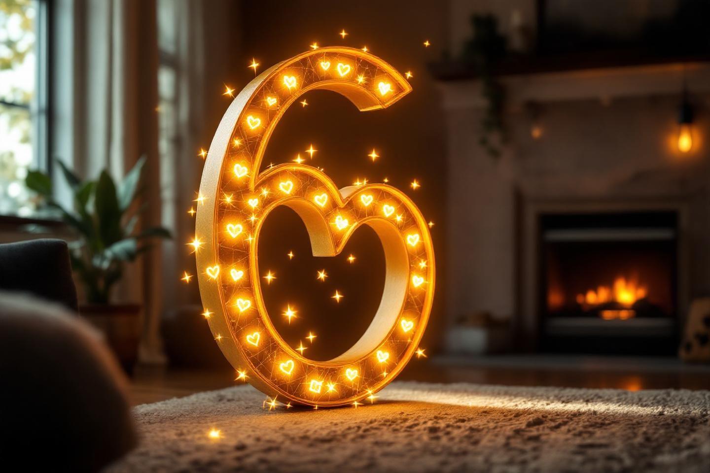 Chiffre 6 d&eacute;coratif brillant avec des c&oelig;urs et des &eacute;toiles