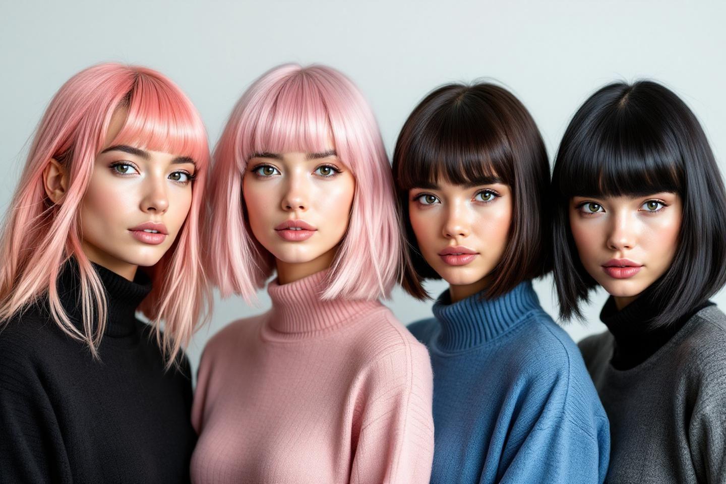 Quatre femmes avec diff&eacute;rentes couleurs de cheveux, portant des pulls