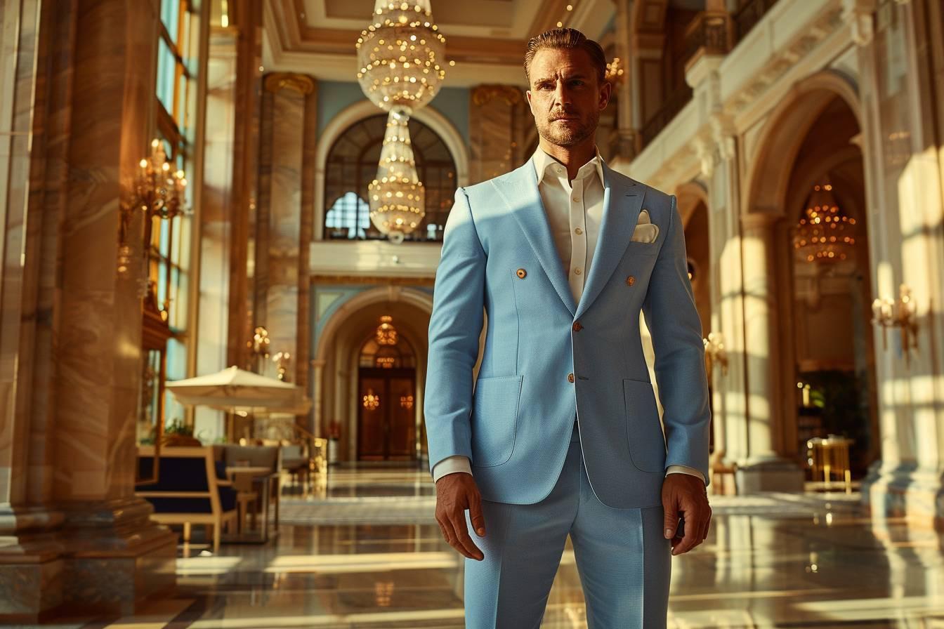 Élégance intemporelle : le costume bleu ciel pour homme, un choix raffiné pour toutes les occasions