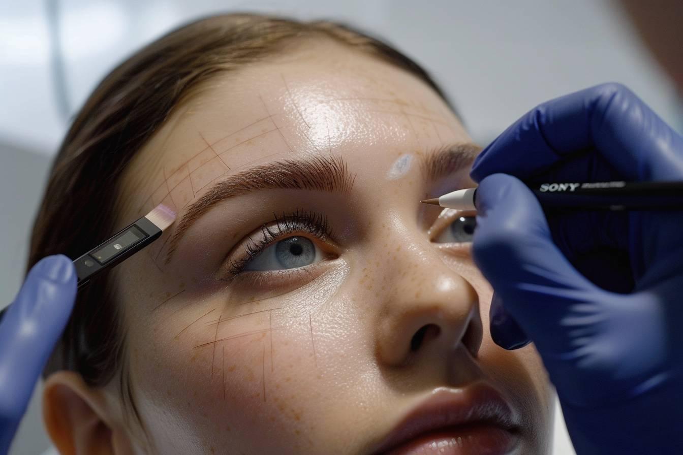 Gros plan sur le visage d'une femme subissant un traitement cosm&eacute;tique.