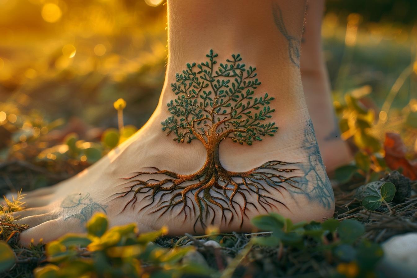 Tatouage arbre de vie sur la cheville : idées et significations pour vous inspirer
