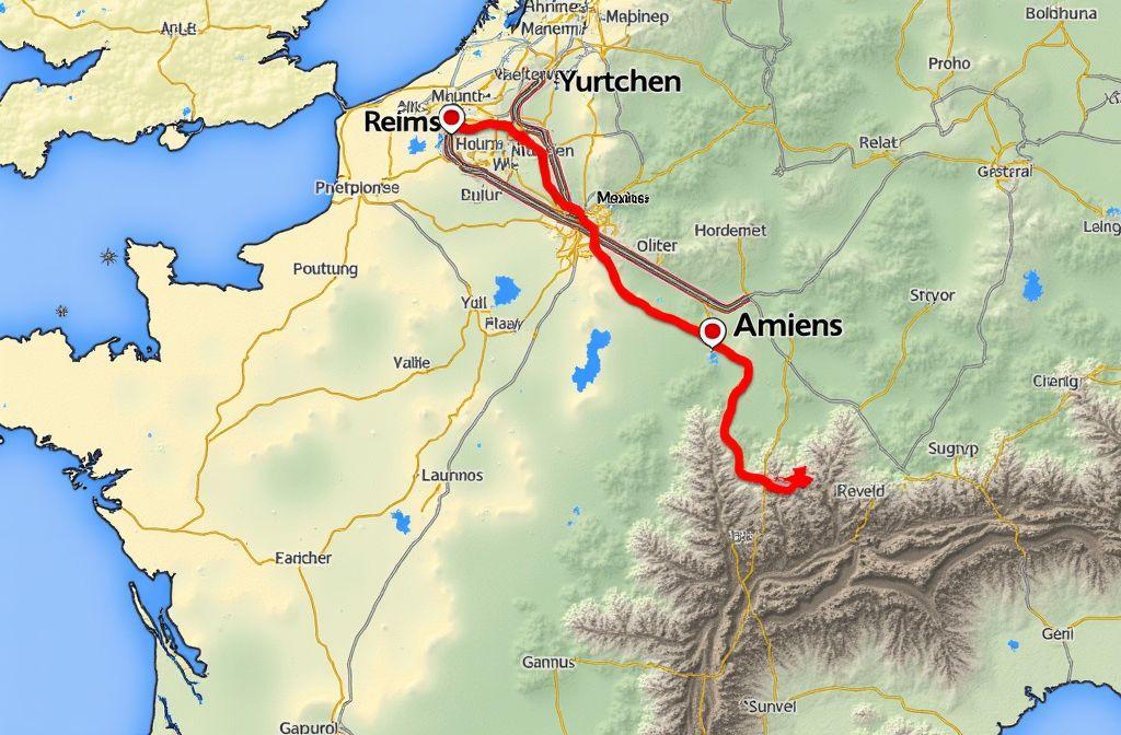 Distance Reims Amiens : itinéraire, trajet et temps de parcours en voiture ou en train